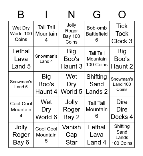 Mario 64 Stars Bingo Card