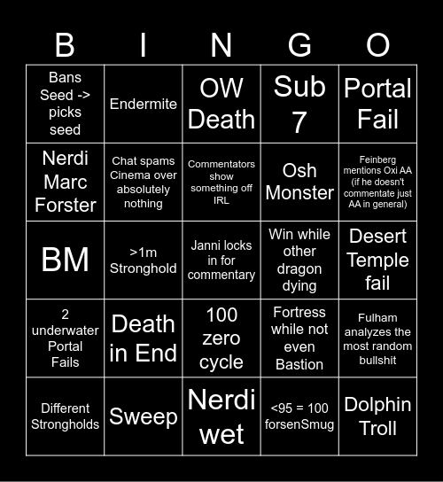 Mcsr Bingo Card