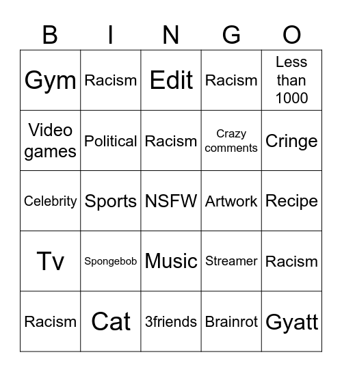 Instagram reels Bingo Card