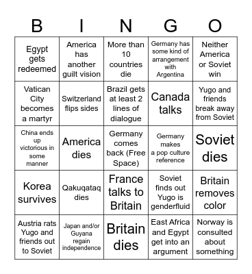 Petrichor Finale Bingo Card