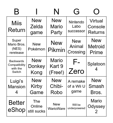 Switch 2 Bingo Card