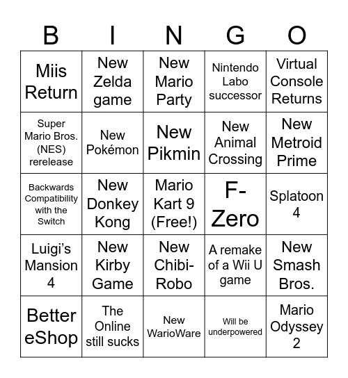 Switch 2 Bingo Card