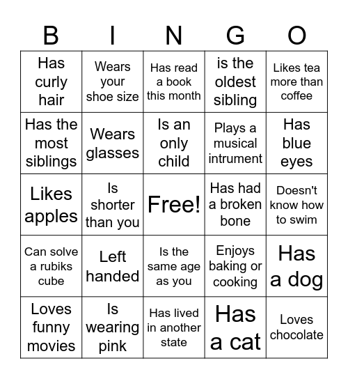 Make a Friend Bingo Card