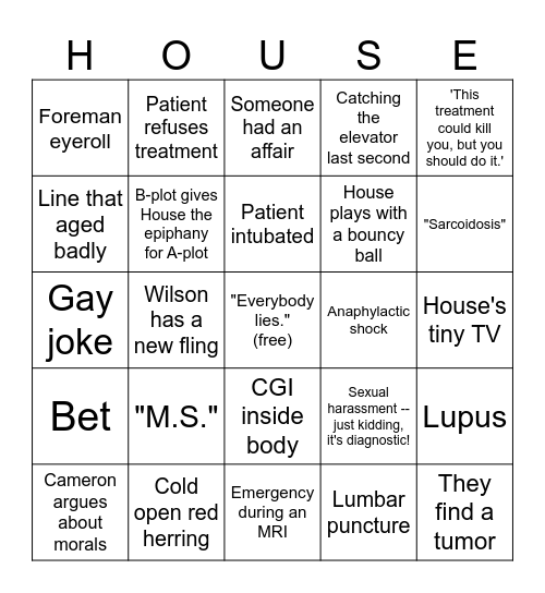House MD Bingo Card