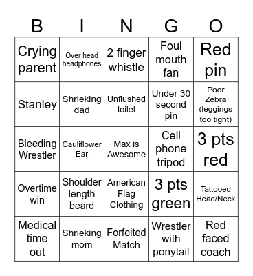 Wrestling Tournament Bingo Card