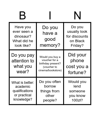 Chapter 5: Revision Bingo Card