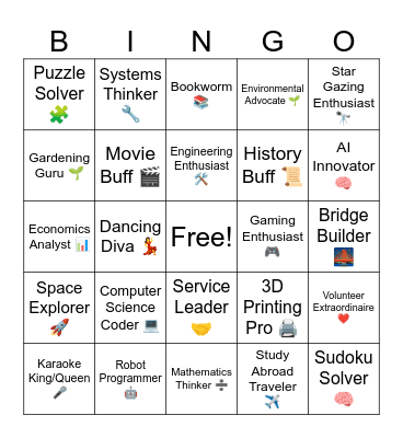 Engineering Connections Bingo Card