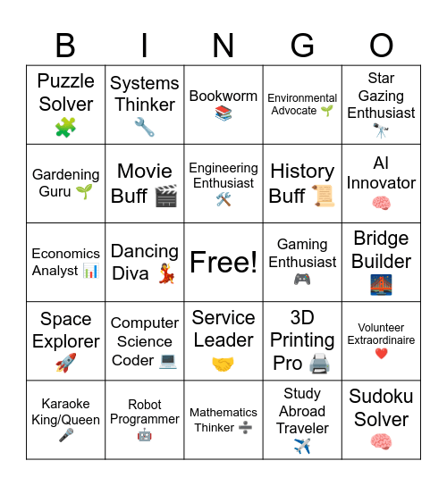 Engineering Connections Bingo Card