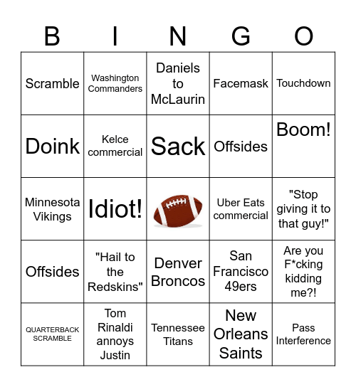 FOOTBALL Bingo Card