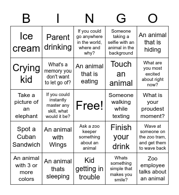 Zoo Bingo Card
