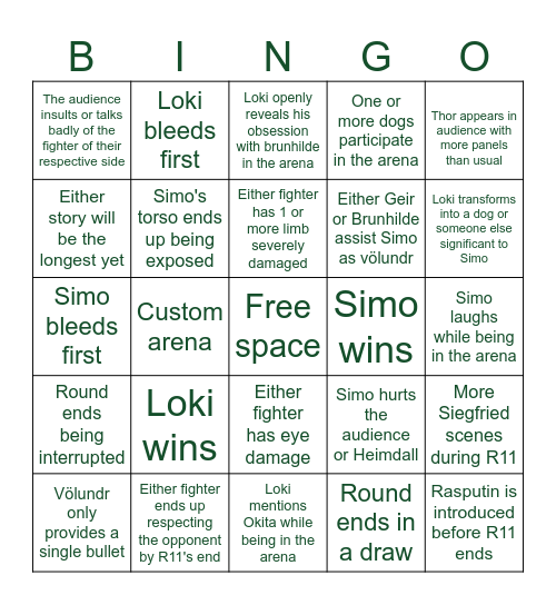 Record of Ragnarok round eleven bingo Card