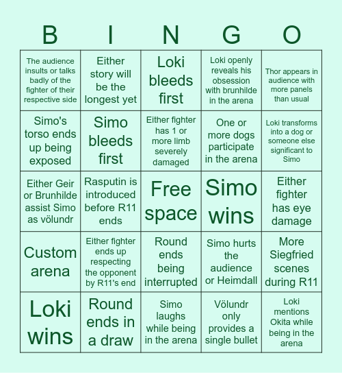 Record of Ragnarok round eleven bingo Card