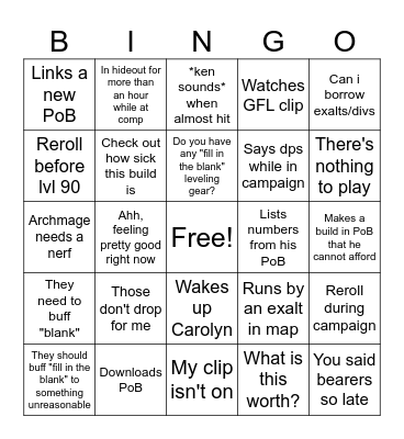 Ken PoE 2 Bingo Card