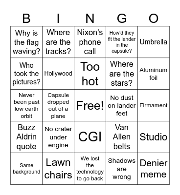 Space Denier Bingo Card