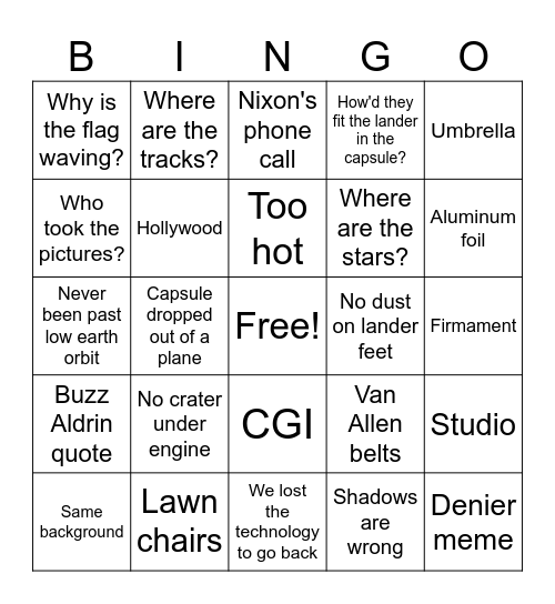 Space Denier Bingo Card