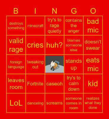 gamer rage bingo Card