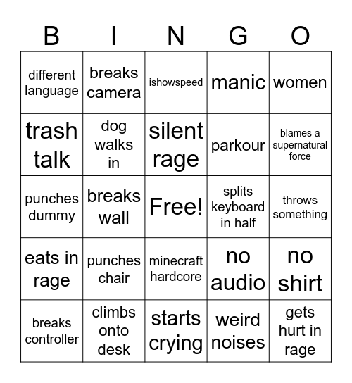 GAMOR RAGE BINGO Card