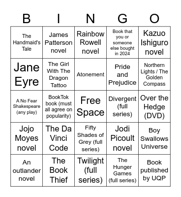 Lifeline Book Fair Bingo Card