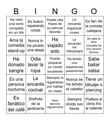 Bingo Social Bingo Card