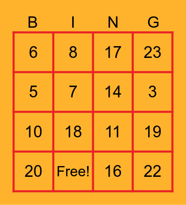 Chinese New year Bingo Card