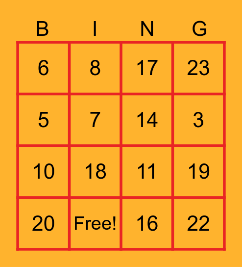 Chinese New year Bingo Card