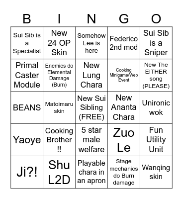 Arknights CNY LIVESTREAM BINGO Card