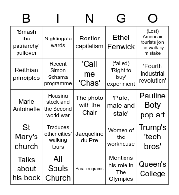 Marylebone guided walk Bingo Card
