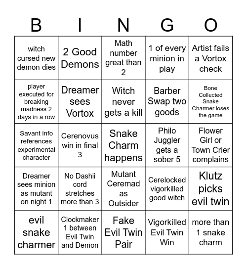 Sects and Violets Bingo Card