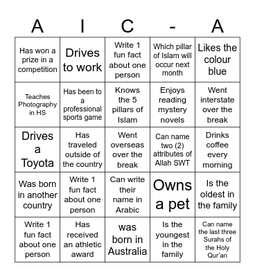 GETTING TO KNOW US Bingo Card