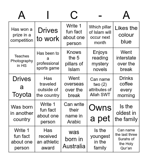 GETTING TO KNOW US Bingo Card