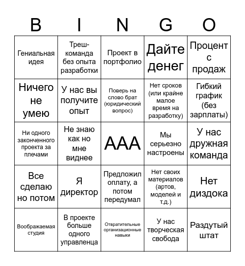 Треш-проект Bingo Card
