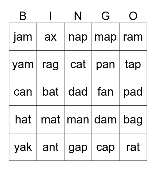 CVC BLENDING Bingo Card