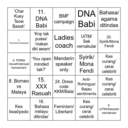 Malaysia Twitterjaya 2025 Bingo Card