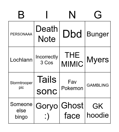 Tom Megacon Bingo Card