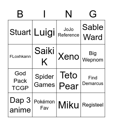 Luna Megacon Bingo Card