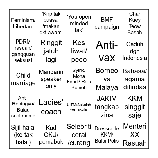 Malaysia Twitterjaya News 2025 Bingo Card