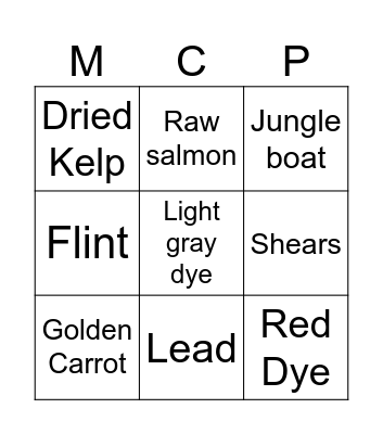 Minecraft bingo Card