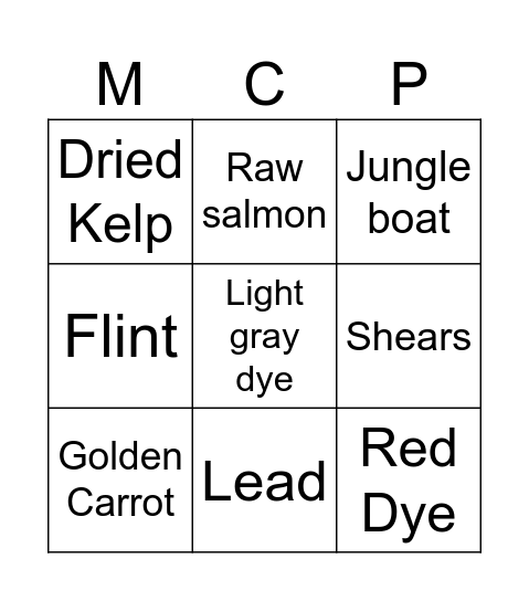 Minecraft bingo Card