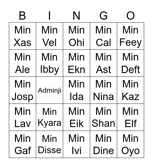 Main guys Bingo Card