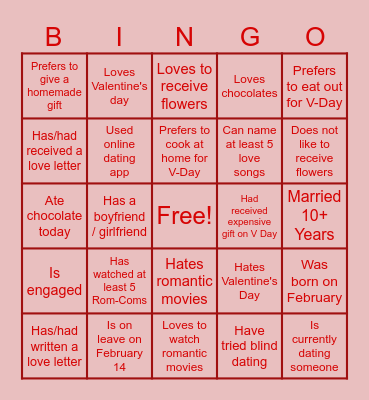 Happy Valentine's Day Bingo Card