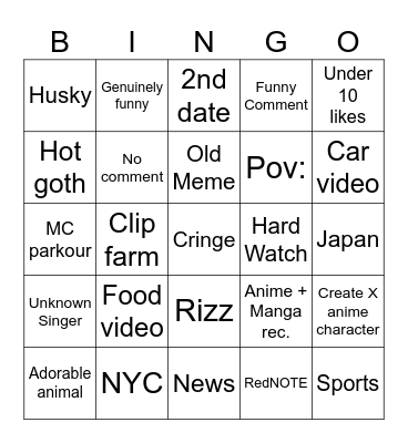 TikTok Bingo Card