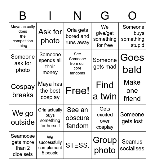 Comic con bingo Card