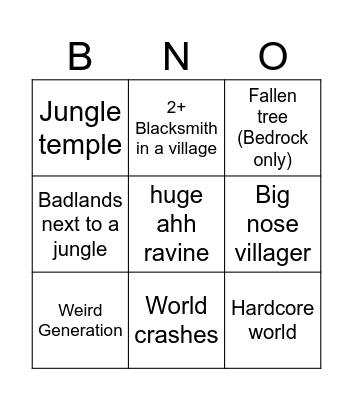 Minecraft Worlds Bingo Card