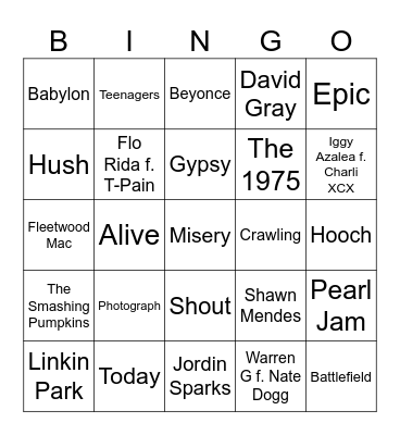 One Word Song Titles (Part 3) Bingo Card