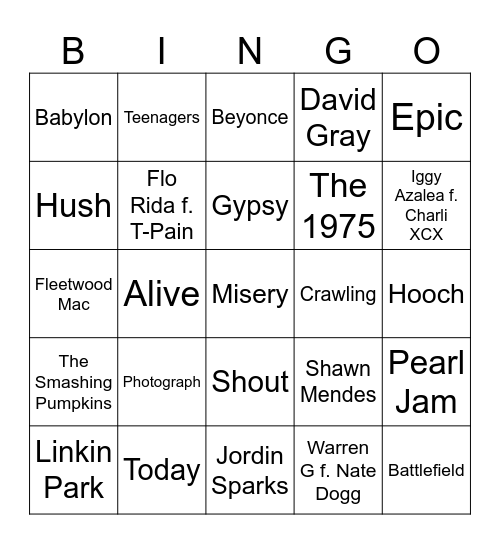 One Word Song Titles (Part 3) Bingo Card