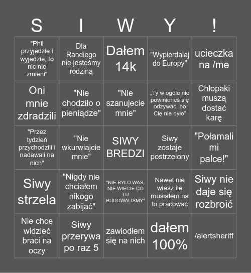 Rozmowa z Siwym Bingo Card