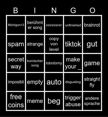 recent tab Bingo Card