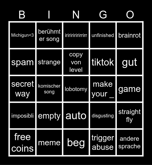 recent tab Bingo Card