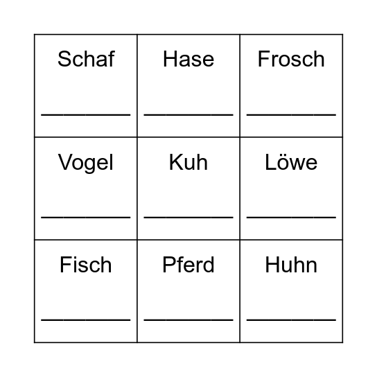 Vokabel - Bingo Card