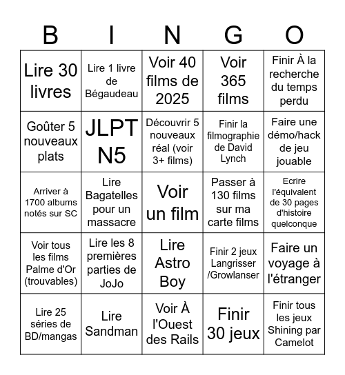 2025 Bingo Card
